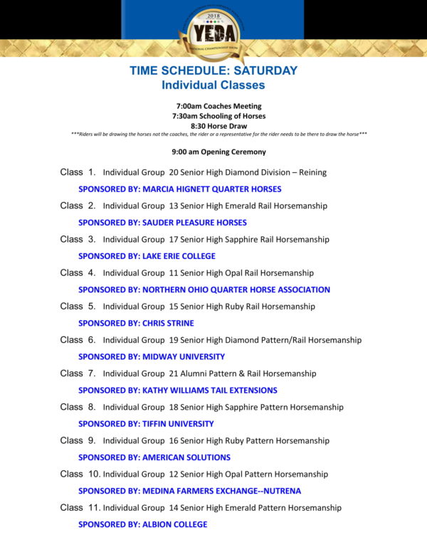 YEDA 2018 Nationals Schedule